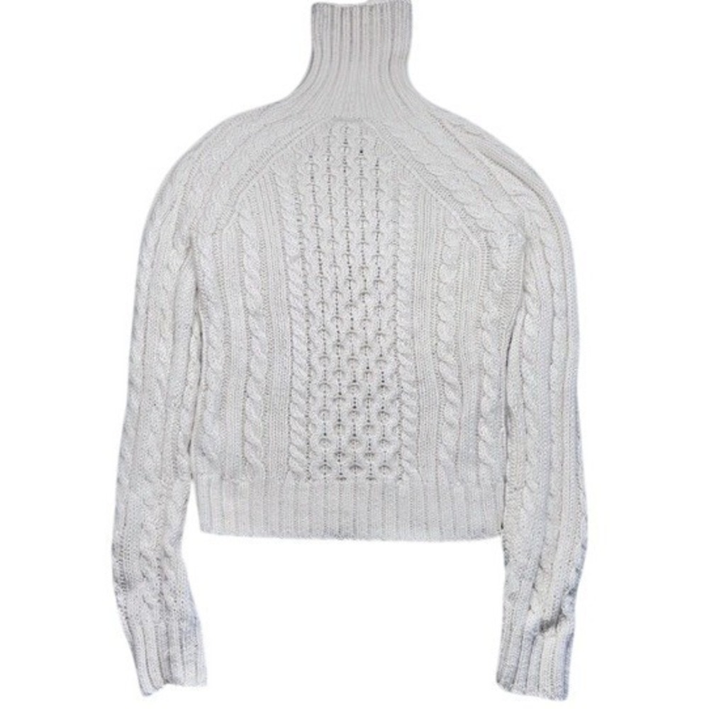 J.Crew Turtleneck Sweater Cream Womens Small Wool Cable Knit Chunky Pullover